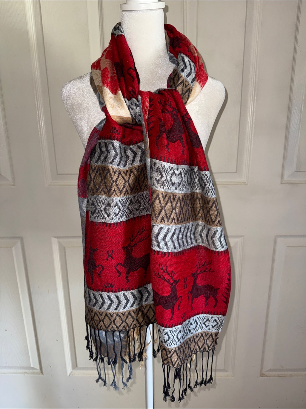 Cashmere And Silk Woven Stag Fringed Scarf Cashmere And Silk Woven Stag Fringed Scarf